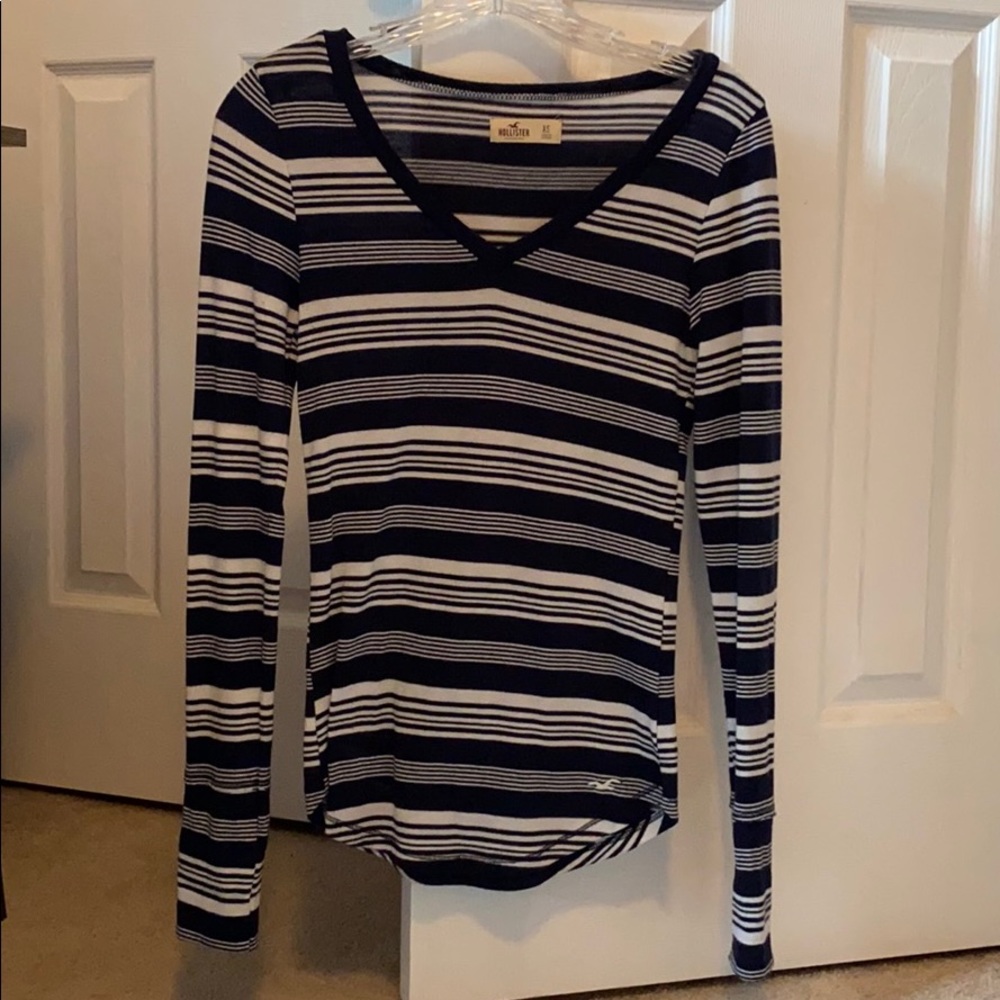 Striped navy blue and white long sleeve shirt